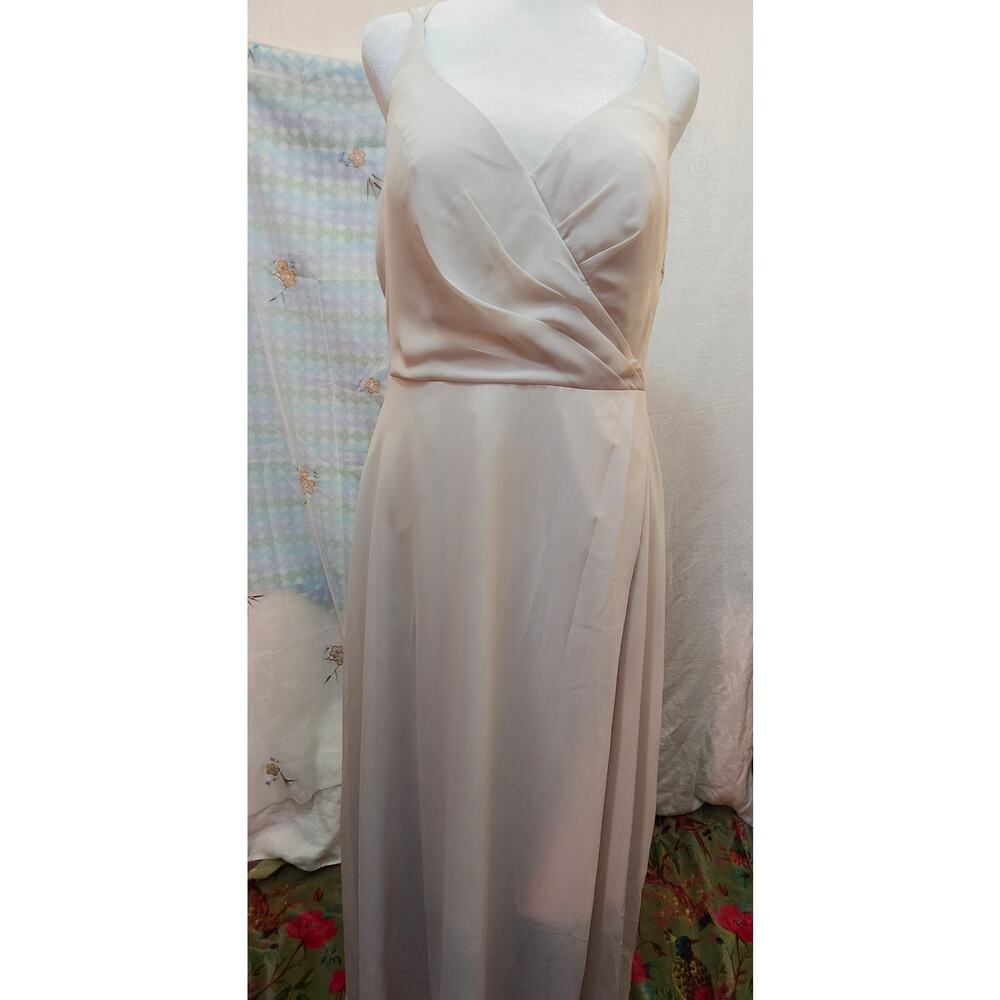 Azazie sz 10 Formal Dress Long Gathered Front Embroidered Back Thin Double Strap